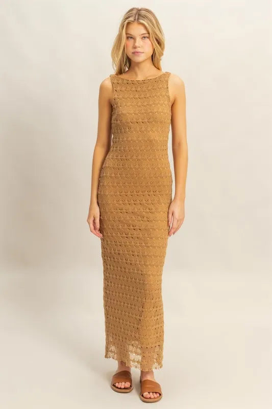 Marigold Sleeveless Crochet Open Back Maxi Dress
