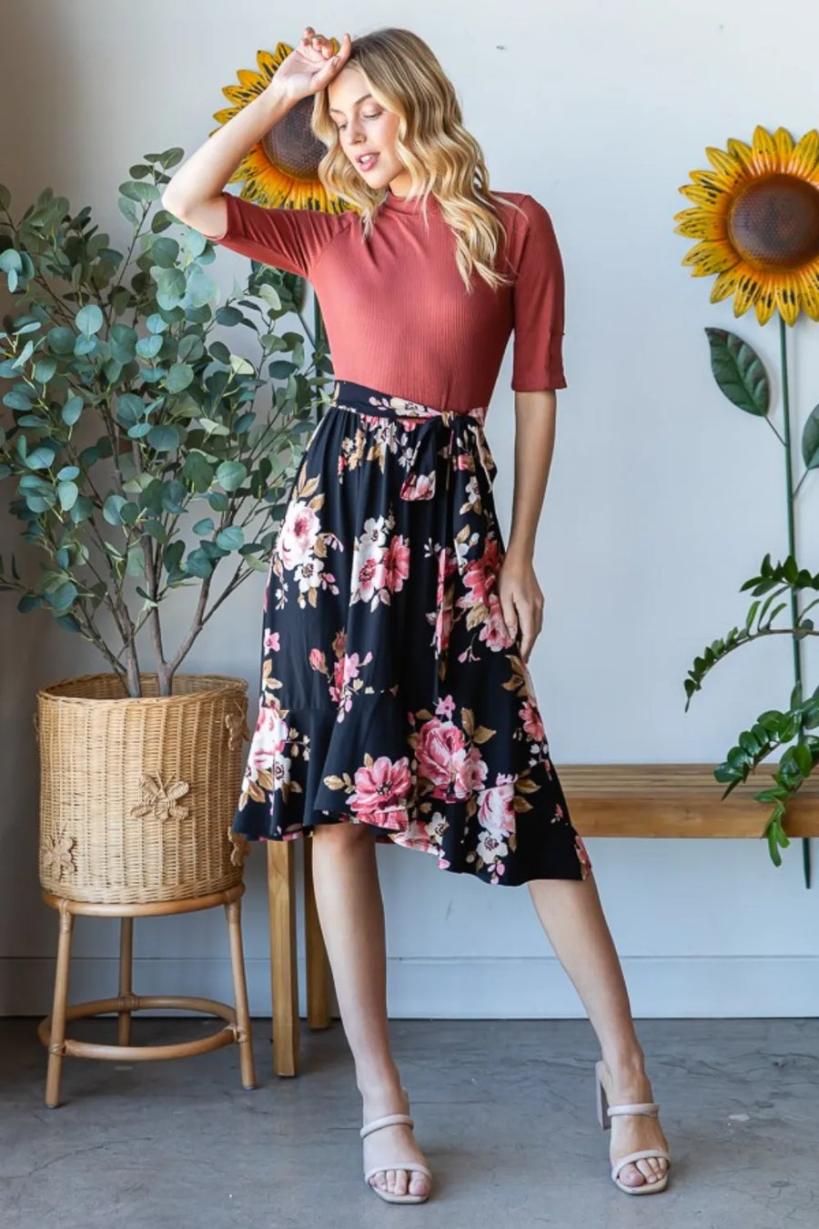 Wildflower Floral Wrap Ruffle Hem Dress